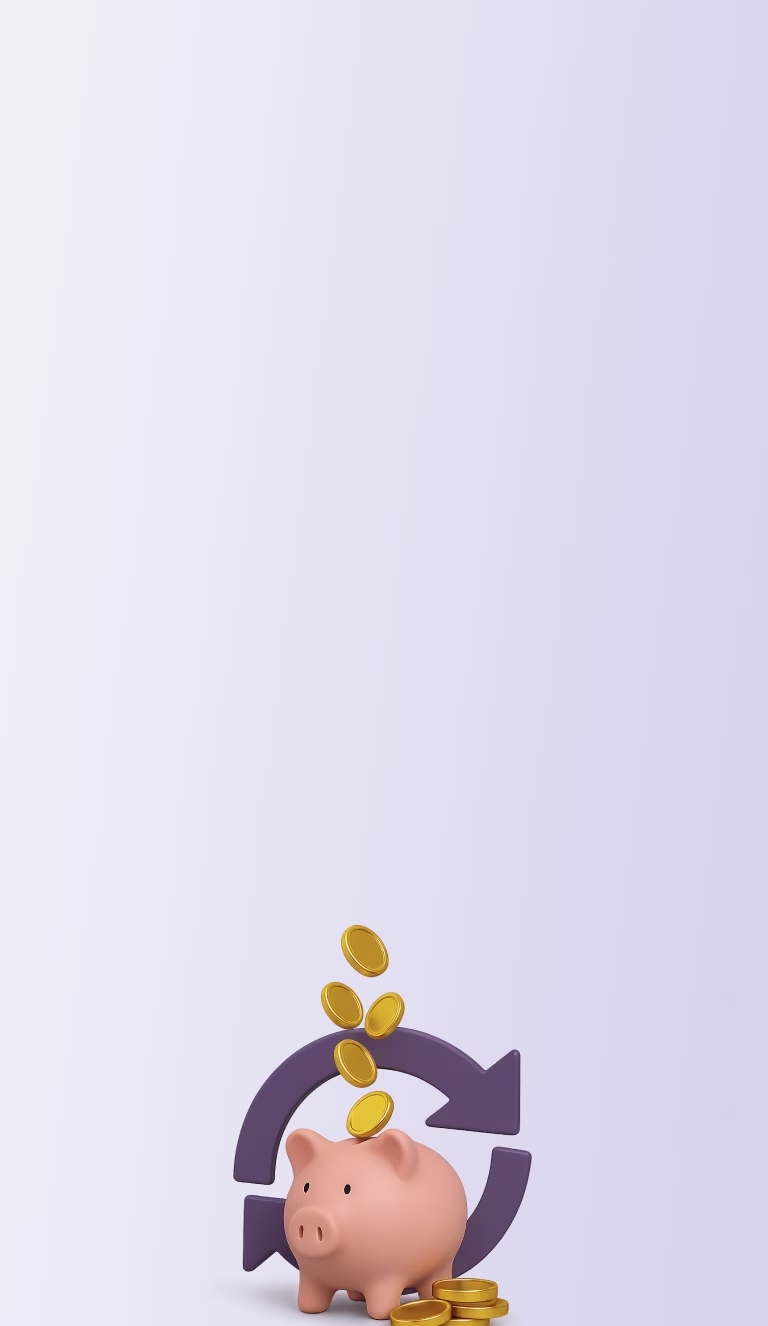 Lợn đất với những đồng xu rơi ra và mũi tên xoay vòng – tượng trưng cho việc tái tài trợ và tổ chức tài chính.